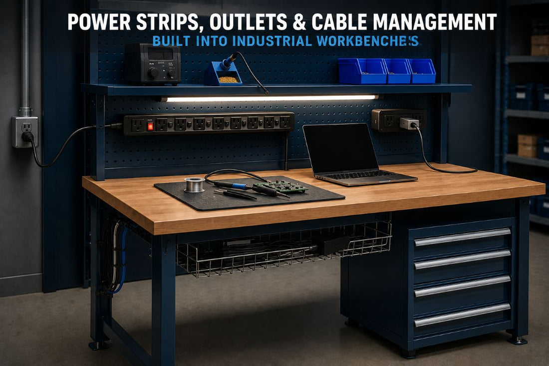 Power Strips, Outlets & Cable Management Built Into Industrial Workbenches
