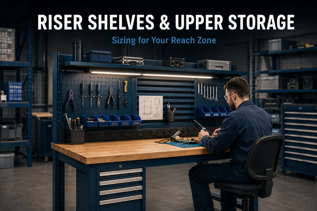 Riser Shelves and Upper Storage for Workbenches: Sizing for Your Reach Zone